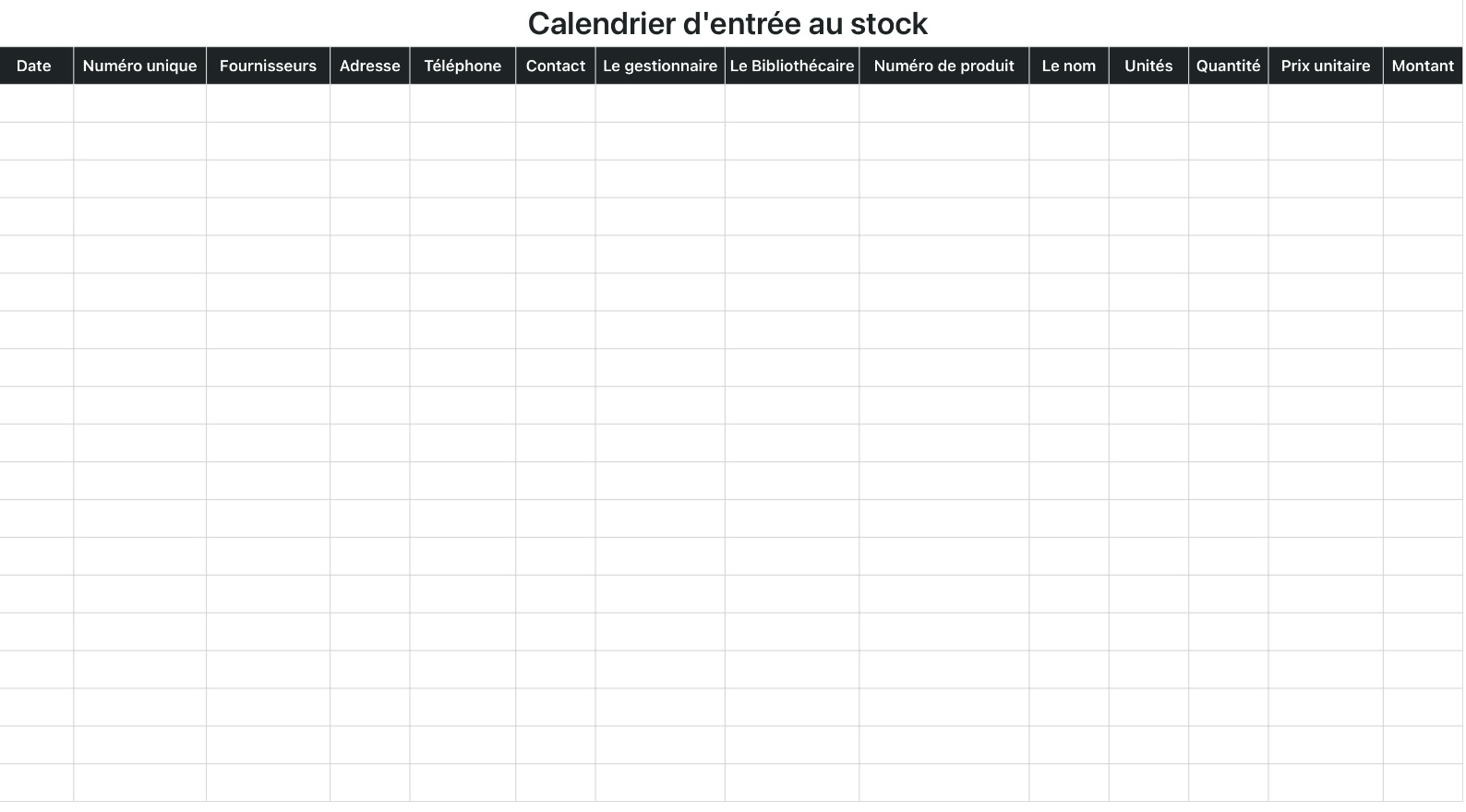 Calendrier d'entrée au stock